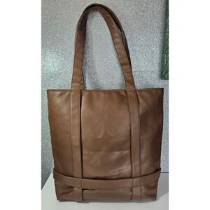 Classic Cognac Brown Faux Leather Hat Carrier Tote Bag Carryall Purse